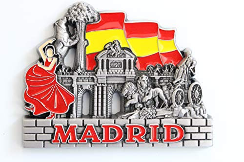 Kühlschrankmagnet mit Städtemotiv, z. B. Venedig, Paris, Rom, Prag, Amsterdam, Barcelona, Dubai, Thailand, aus Metall, tolles Souvenir, schöner Dekoartikel, metall, Silber Madrid
