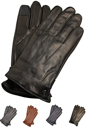 AKAROA ESTD 2019 Lederhandschuhe Herren MAX, Touchscreen Funktion, italienisches Leder, recyceltes Strickfutter aus 50% Kaschmir und 50% Wolle, 5 Größen S - XXL, schwarz, L-9,5