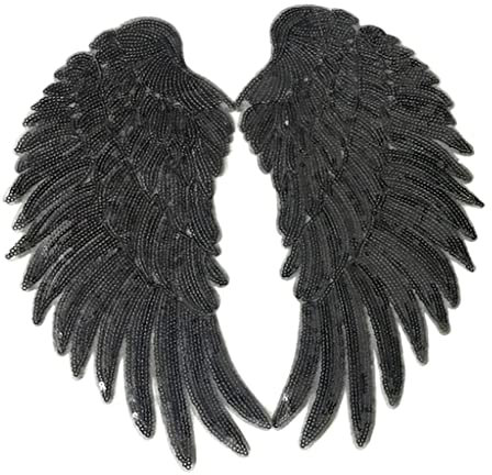 chiwanji Pailletten- zum Aufbügeln, Engel Aufnäher Bügelbild Aufbügler für t-Shirt and Jeans Kleidung, Schwarz