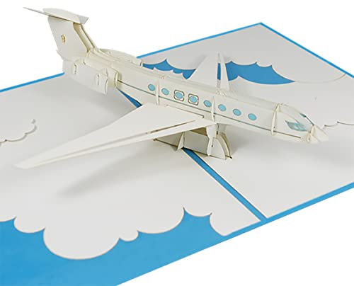 Sweetpopup® 3D Pop Up Karte Glückwunschkarte Geburtstagskarte Grußkarte Reisegutschein Geschenkkarte Geburtstag Urlaub Reise Flugreise Abschied | Klappkarte Flugzeug, Privatjet, 170