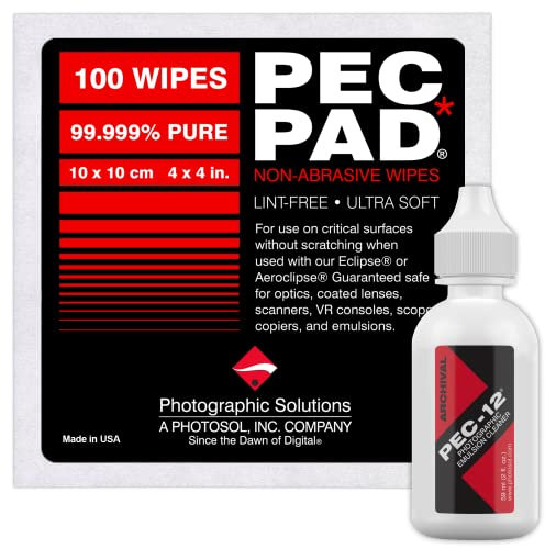 PEC-12 Kit de nettoyage pour émulsion photographique et lingettes non abrasives non pelucheuses 10,2 x 10,2 cm 100 feuilles par paquet – Pour film de nettoyage, négatif photo, diapositive en noir et