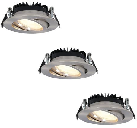 HOFTRONIC - Rome 3er LED Einbaustrahler 230V Ultra Flach Edelstahl (27mm Einbautiefe) Dimmbar Schwenkbar IP44 Wasserdicht 2700K Extra Warmweiß 3x6W 3x500 Lumen 40.000 Stunden