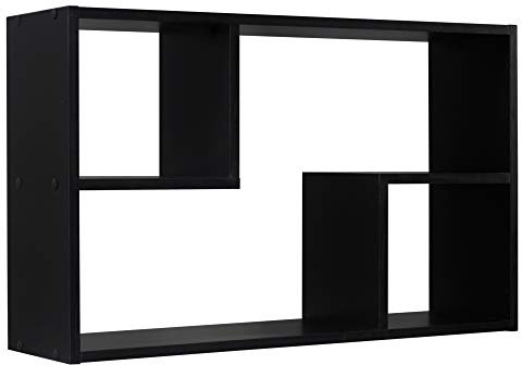URBNLIVING Nyborg Rectangular Wooden Floating Wall Mounting Shelf Display Unit Book Storage (Black)