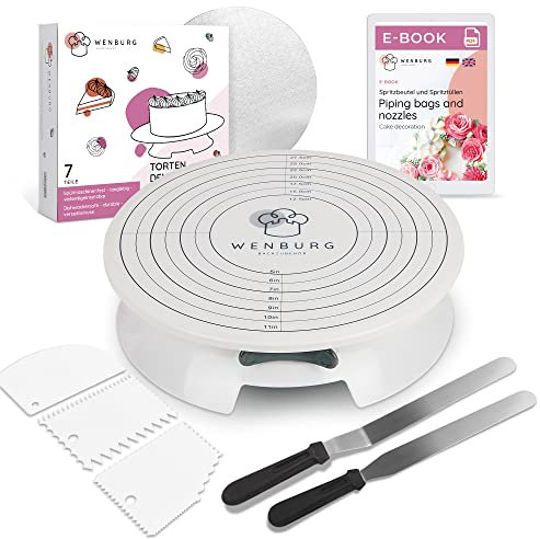 Wenburg Plato Giratorio para Tartas Profesional | Base Giratoria Tartas con Accesorios | Paletas Angulares, Rasqueta de Repostería, Base para Tartas | Soporte para Tartas (Set Chef)