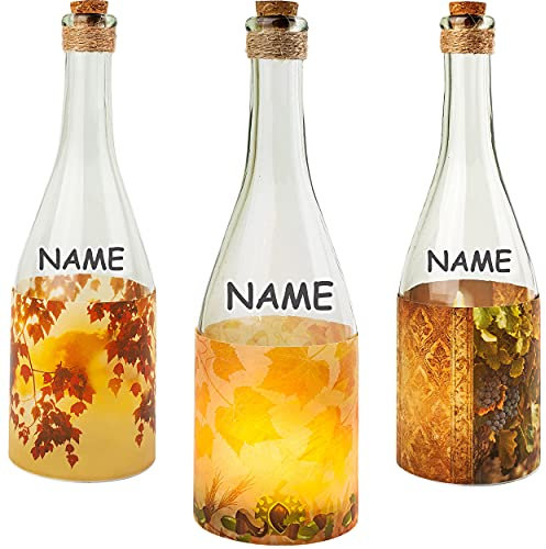 alles-meine.de GmbH Glas - Lichterflasche Motiv wählbar LED Lichter Bunte Blätter, Kerzen & Wein - Herbst inkl. Name - Timer Funkiton - LICHT Dekoflasche/Flasche - 28 c..