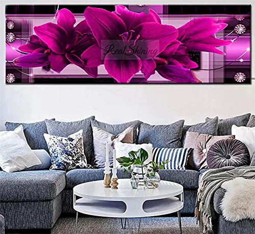 DIY Peinture Diamant 5D Kit Complet Rose lys pourpre rouge Diamond Painting Grande Adulte/Enfant Broderie Point de Croix Toile Artisanat décor à la Salon/Chambre Round Drill_(60x120cm,24x48inch)