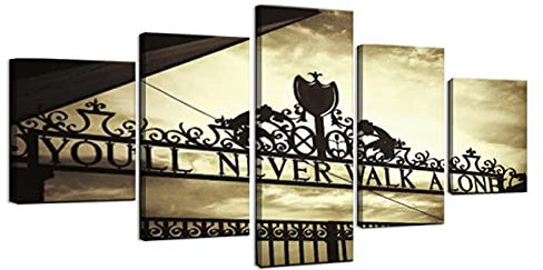 ZHONGYUTONG Leinwandbild „You'll Never Walk Alone 5 Teilig Liverpool Club Gate Gemälde Fußball Sport Kunstdruck Poster für Zuhause Wohnzimmer Schlafzimmer Dekoration (Gerahmt, 100x55cm)