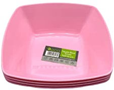 ECO Durable Small Plastic Square Bowls Set of 4 | 16cm x 16cm – Cereal Bowl for Kids | Reusable Square Bowls for Parties | BPA-Free Stackable Plastic Serving Bowls (Pink, Small)