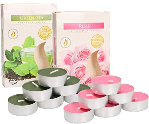 KOTARBAU® Lot de 6 bougies chauffe-plat parfumées - Durée de combustion : 4 heures (rose + thé vert)