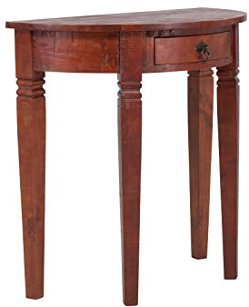 Woodkings® Konsolentisch Catana Massivholz braun, schmal, Vintage, Design rustikaler Beistelltisch halbrund Halbmond mit Schublade, Landhaus Stil Wohnmöbel Pinie Echtholz