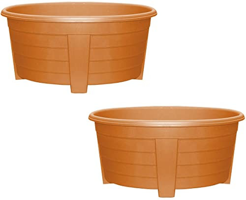 Optimal Products Long Trough/Oval/Square Plant Pot Plastic Planter Indoor Home Outdoor Garden Window Herb Flower Box (55cm Oval Planter Terracotta, 2)