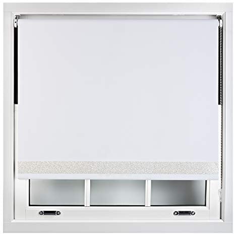 FURNISHED Blackout Roller Blinds With Glitter Edge - Trimmable Thermal UV Protection Fabric Easy Fit Sparkle Glitter Blind for Windows, White 225W x 165H cm