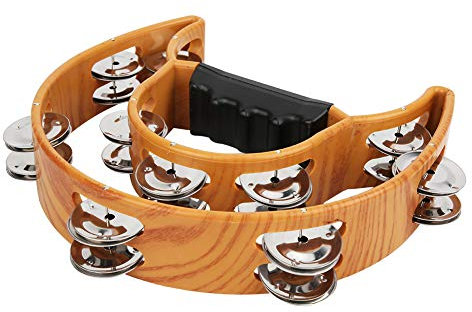 Tyenaza Tamburello Doppia Fila, Tamburello a Mezzaluna con Impugnatura Ergonomica Sonagli in Metallo per Bambini Strumento Musicale di Accompagnamento