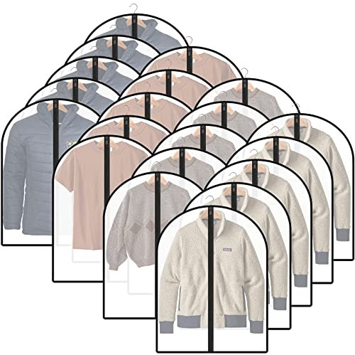 GOYADA 20 Stück Kleiderbezüge, Kleidersäcke zum Aufhängen, Schutzhüllen mit Reißverschluss für Hemd/Jacke/T-Shirt, staubdicht, wasserdicht, feuchtigkeitsbeständig, 60 x 80 cm