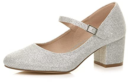AJVANI Womens Ladies mid Block Heel Strap Work Evening Party Mary Jane Court Shoes Size