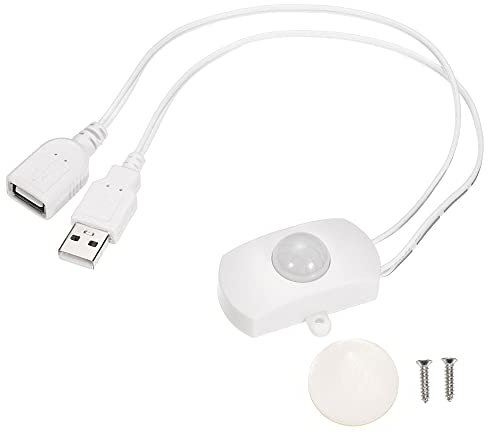 sourcing map Mini PIR Bewegungssensor Schalter DC 5-24V 5A Infrarot Aktivierter LED Controller mit USB Kopplungskabel für LED Streifen Weiß