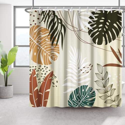 Bovlleetd 152x183cm Boho botanique Rideau de Salle de Bain étanche Abstrait Plante Rideau de Douche Aquarelle Milieu du siècle Plante Tropicale Rideaux de Douche Lavable Baignoire Rideau décoratif