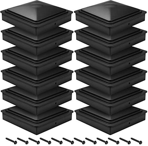 bonna Lot de 12 capuchons de poteau 7 x 7 cm - En plastique - Pour poteaux de clôture avec vis - Noir