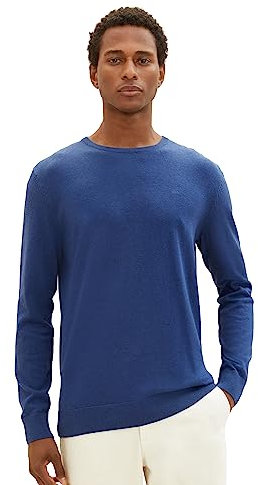 TOM TAILOR Herren 1027661 Basic Crewneck Strickpullover, 32618-hockey Blue Dark Melange, XXXL