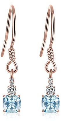 JewelryPalace 1.5ct Echt Natur Blau Topas Ohrhänger Silber 925 Damen, Blautopas Schmuck Set, Ohrringe Silber Quadrat Edelstein Mädchen, Modeschmuck Ohrringe mit Stein Frauen Geschenk Rosegold
