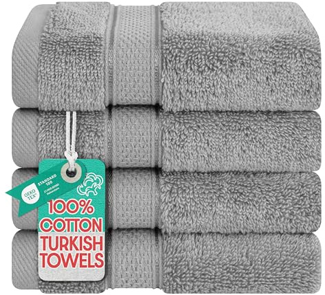 American Soft Linen Salem Waschlappen-Sets, 4-teilig, luxuriös, 600 g/m², 100 % Baumwolle, Waschlappen für Badezimmer, 33 x 33 cm, hochwertige Handtücher, Hellgrau