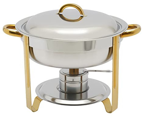 Bain Marie Rechaud Chafing Dish - Calentador de alimentos redondo de acero inoxidable, 5 litros, para buffet, catering y fiestas