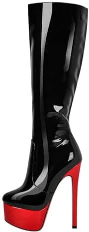 blingqueen Stivali con plateau elasticizzati, laccati, nero/rosso., 43 EU