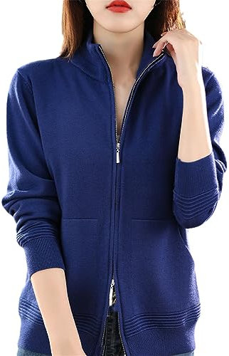 Maglione di Lana da Donna Cardigan con Doppia Cerniera Moda Top Lavorati A Maglia Casual