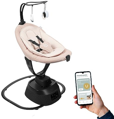 Babymoov Swoon Evolution Bluetooth Connected Smart Baby Swing / Rocker - Connected with mobile app - Music streaming, voice recording and personalised lullabies - 8 different movements, 360° seat