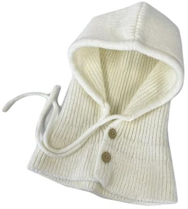 MarkMark Schal Infinity Kapuze Wintermütze – Damen Halswärmer Sturmhaube – gerippter Strick-Kapuzenpullover mit Totenkopf-Kappe mit Kordelzug YZX0230, elfenbeinfarben, M