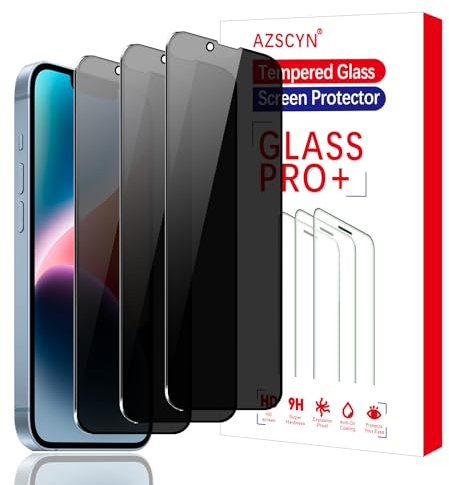AZSCYN 3 Stück Sichtschutz Panzer Schutz Glas für iPhone 16e/13/13 Pro/14/SE2025, Anti-Spähen Gehärtetes Glas Schutzfolie und Kameraschutz, Panzerglas Displayschutzfolie, 9H Härte, Anti- Kratzer