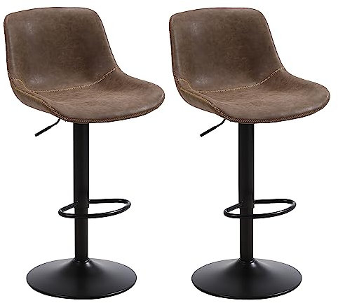 Ermnois Juego de 2 taburetes Altos de Cocina taburetes de Bar giratorios con Respaldo,sillas de Bar Modernas Ajustables,Taburete Alto sin Brazos de Piel sintética para Isla de Cocina,Color marrón