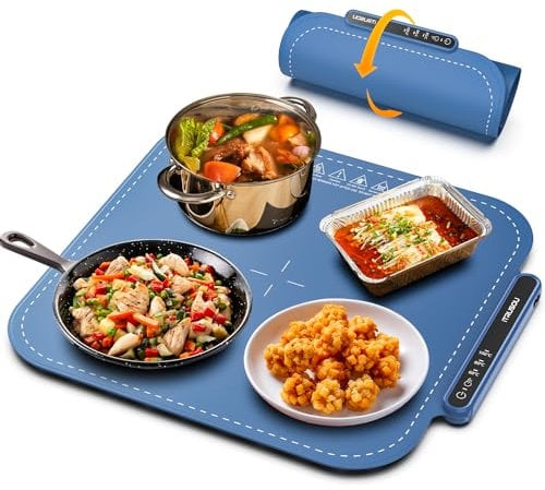 iTRUSOU Bandeja Calefactora Eléctrica de Silicona Portátil, Bandeja de Calentamiento de Alimentos Plegable, Tabla Calentadora de Alimentos para Bufés, Familia, Fiestas, Eventos, Oficina