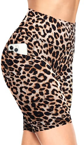 TNNZEET Radlerhose Damen Hohe Taille Kurze Sporthose Leggings Blickdicht Sommer Shorts Yoga Hose für Gym Sport (Leopard-1,L-XL)