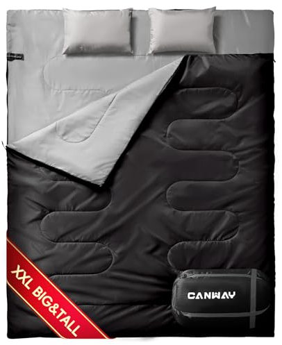 CANWAY 3-4 Jahreszeiten Doppelschlafsack Schlafsack XXL Deckenschlafsäcke Schlafsack 2 Personen Outdoor Kleines Packmaß Schlafsack Baumwolle Camping Schlafsack mit Kissen Sommerschlafsack