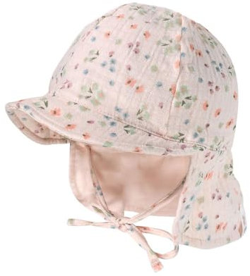 maximo GOTS Baby-Schildmütze, Band Musselinstoff, Nackenschutz, Futter, UV 43 blassrosa-blümchen