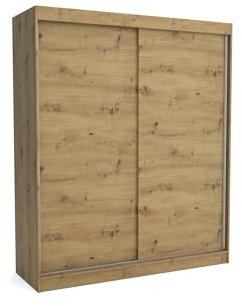 Brent - Kleiderschrank Schiebetüren Emily, 180cm Breit, Schlafzimmerschrank mit 1 Kleiderstange und Einlegeböden für Kleidung, Kleiderschrank Artisan Eiche