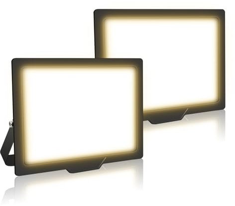 AUXTINGS 2 Stücke 50W LED Strahler Außen, 5000LM 4000K Warmweiß LED Fluter Außenleuchte, IP66 Wasserdicht Scheinwerfer Licht Wandleuchte für Garten Garage Sportplatz Hinterhof