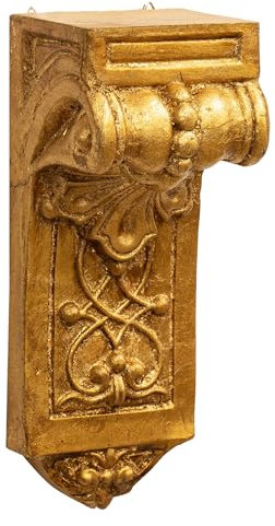 Biscottini Wandregal aus Holz mit antikem Gold-Finish, L 9,5 x T 8,5 x H 24 cm, Antik, hergestellt in Italien, Wandregal, Liberty