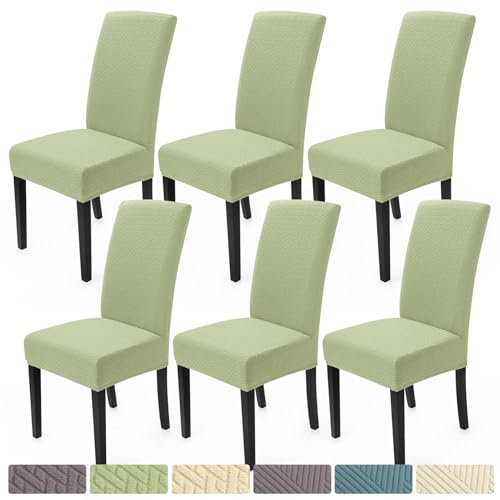 Stuhlhussen 6er Set Stretch Stuhlbezug Universal Jacquard Esszimmerstühle Stuhlhussen Abnehmbar Waschbar Hussen Für Stühle Dekoration Stuhlbezug für Esszimmer Bankett Hotel (Hellgrün, 6er Set)-T