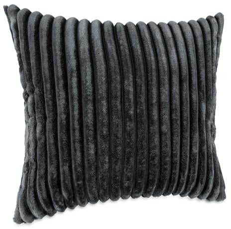 Dekokissen Kissenbezug Sofakissen Pillow Plüsch Kuschelkissen Zierkissen Cord Kissen Couchkissen Kord Kissenhülle ultraweich gestreift Lilli 60x60cm ohne Füllung Grau