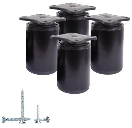 SKIR'CO Lot de 4 pieds de meubles ronds en aluminium réglables en hauteur 6 cm de diamètre 40 mm Vis incluses Noir