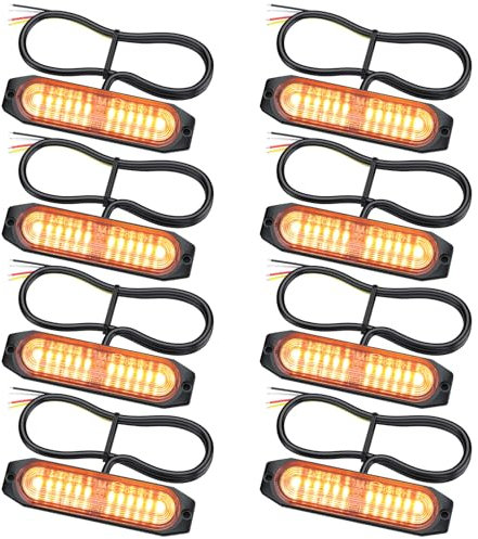 EYPINS 8X 12 LED Frontblitzer, Blinklicht Stroboskop 22 Modi, Bernstein Warnlicht 12W/Leuchte, Warnleuchte Notfall Warnung Blitzer für 12/24V Truck Traktor KFZ LKW Emergency Gabelstapler| IP65 E8&E9