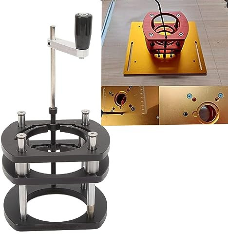 Oberfräsen-Hebebasis, DIY Oberfräsen-Hebetisch, Oberfräsen-Hebesystem aus Aluminiumlegierung mit 4-Backen-Klemmung, Schwarz, Unterstützt 51 Mm Hubhöhe für Kleine Tische