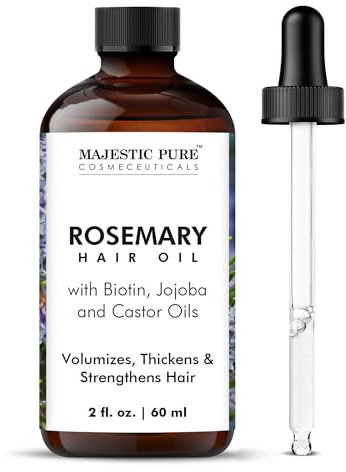 MAJESTIC PURE 100% Pure Rosemary Oil For Hair Growth Infused With Biotin | Hair Strenghtening Treatment | Nourishing & Volumizing | With Jojoba Oil & Castor Oil | Non GMO Verified | 2fl oz