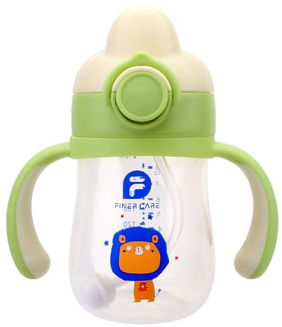 Qshare Toddler Sippy Cup,Weighted Straw Sippy Cup,Kid Cups with Lid and Straw,Leakproof Closed Buckles Kids Tumblers,Spill Proof Toddler Cups (Green)