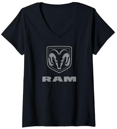 Damen Ram Trucks Logo, Grau T-Shirt mit V-Ausschnitt
