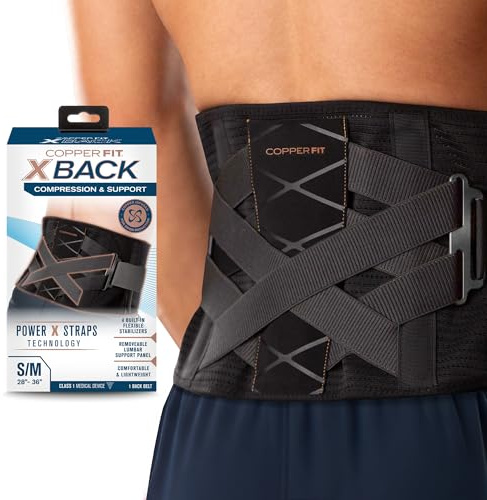 Copper Fit X-Back Brace for Lower Back Pain, Lumbar Support, Herniated Disc, Sciatica, Arthritis – Adjustable, Breathable Design - for Men and Women (Small/Medium)