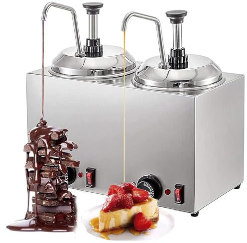 Commercial Sauce Warmer 2 * 2L, Double Head Cheese Warmer Dispenser with Temperature Adjustable, Hot Fudge Warmer for Restaurants, Snack Stations, Cupcake Store