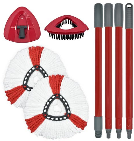 Accesorios para Fregonas Cabezas de Fregona de Repuesto, Recambios de Mopas para Vileda Turbo Juego de Cabezal de Microfibra, Base, Cepillo y Mangos de Repuesto para EasyWring Spin Mop